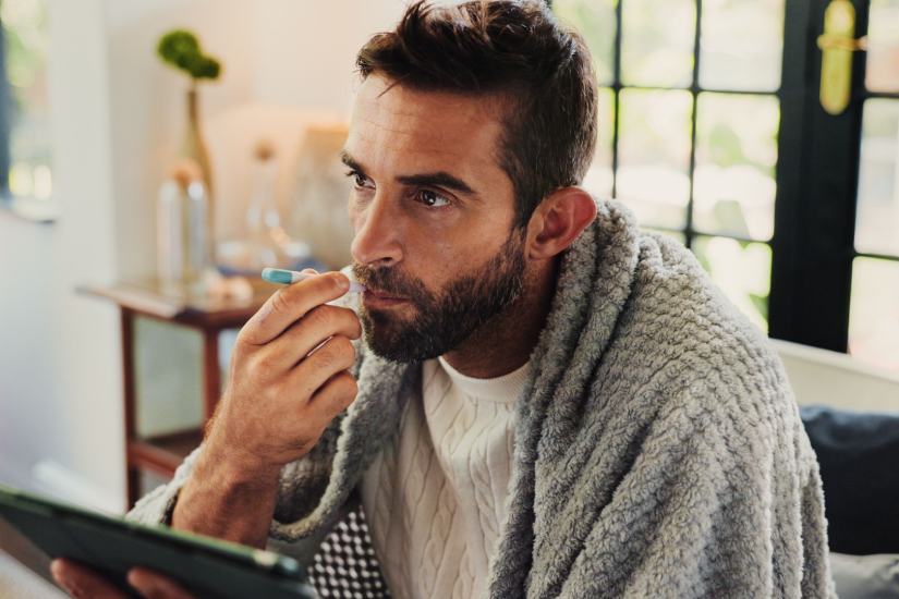 Bărbat cu termometru